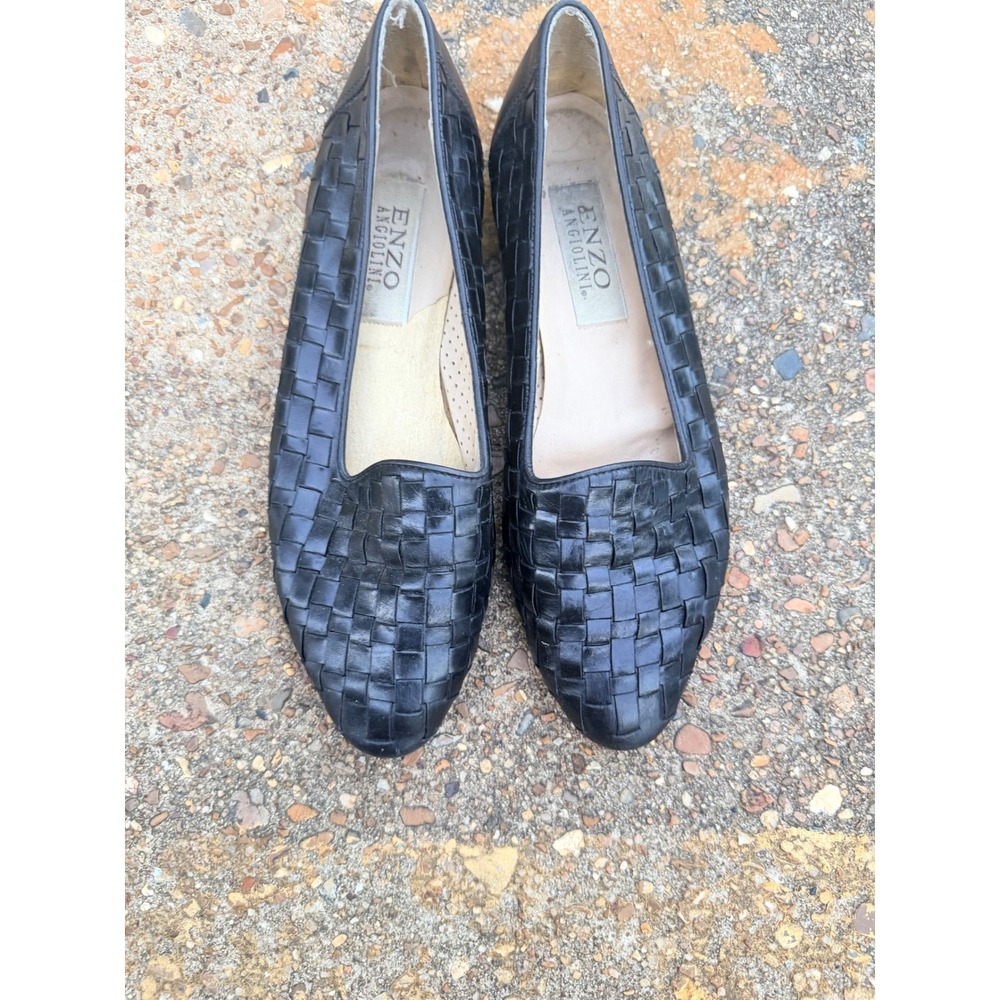 Enzo Angiolini Womens Black Woven Leather Loafer Flats Size 8M Almond Toe